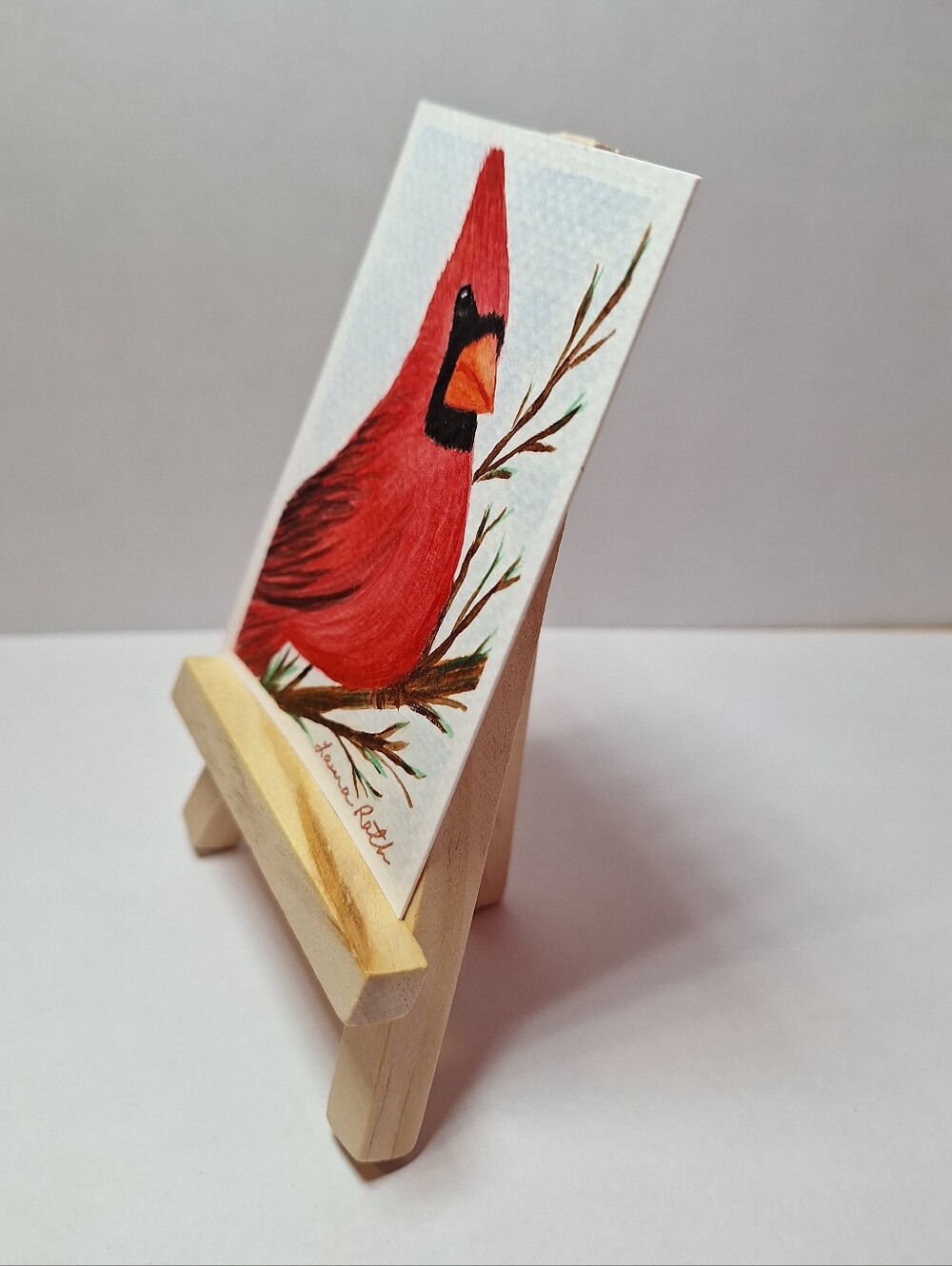 "Cardinal Portrait" Hand-painted gouache painting (Tiny original artwork!) - Picture 3 of 9